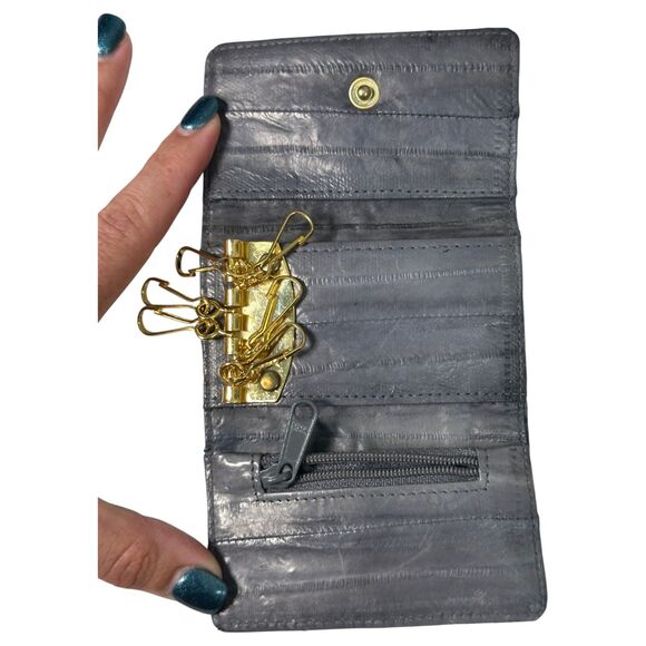 Vintage Eel Skin Grey Gold Hardware Key Case Coin Purse - Picture 1 of 4